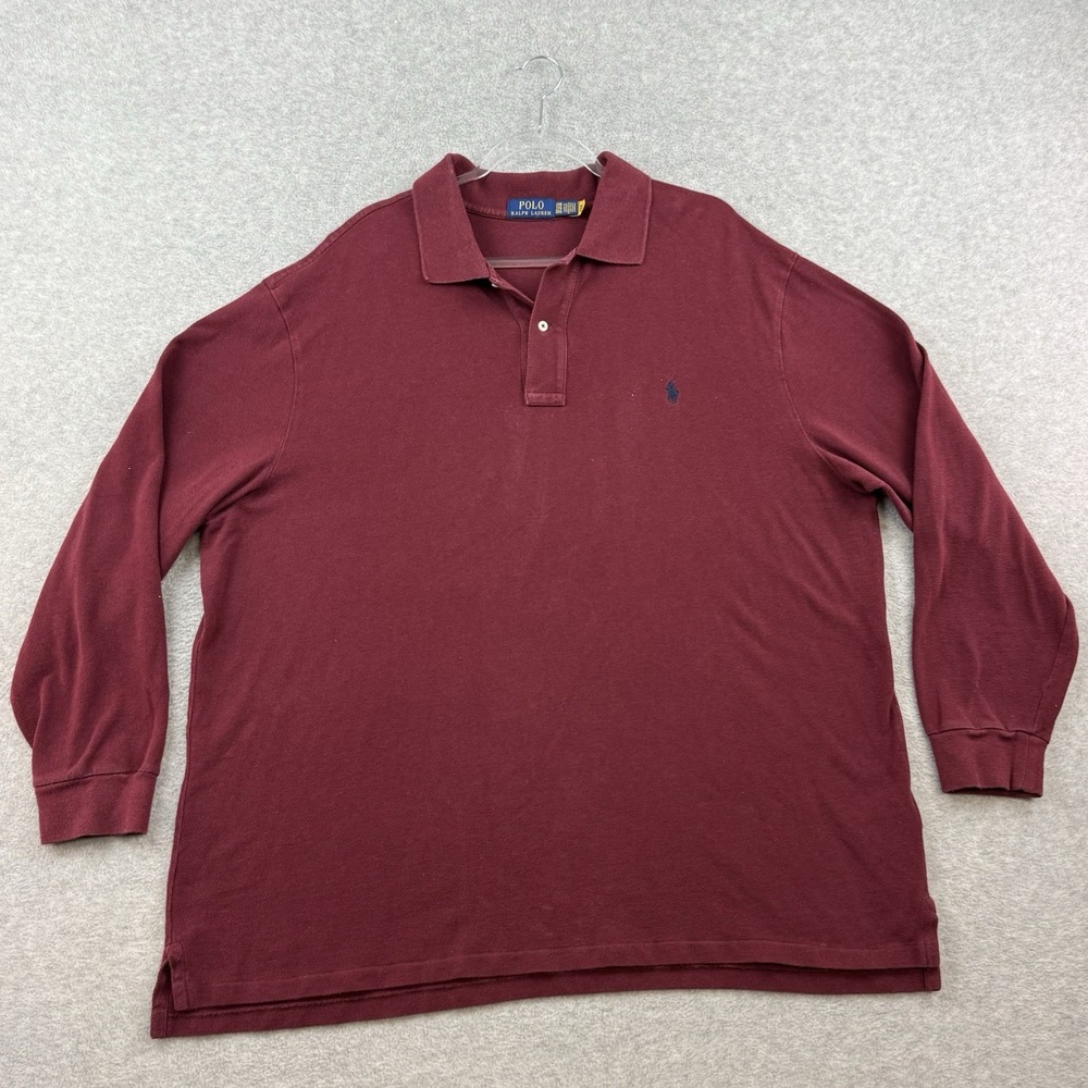 Polo Ralph Lauren Mens Sz 2XB Long Sleeve Cotton Polo Shirt Burgundy Red